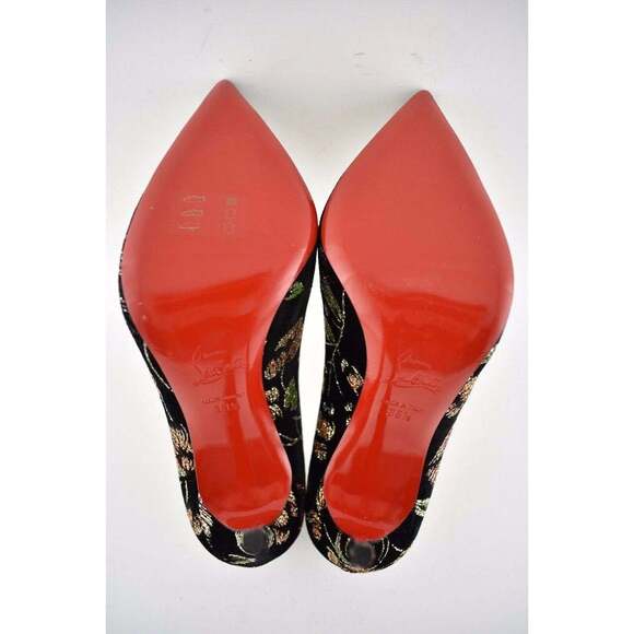 Christian Louboutin Pigalle Follies 100 Black Velvet Red Glitter Heel Pump 38.5 - Picture 12 of 12
